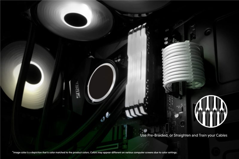 LINKUP - AVA 30cm PSU Cable Extension Sleeved Custom Mod GPU PC Braided w/Comb Kit - Compatible with RTX3090 | 1 x 24 P (20+4) | 2 x 8 P (4+4) CPU | 3 x 8 P (6+2) GPU Set | 300mm - White - Image 3